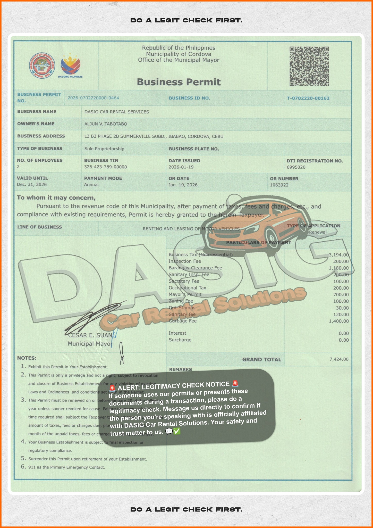 Legitimacy Check Notice